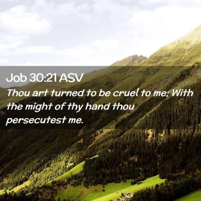 Picture 02 - Job 30:21 ASV - Thou art turned to be cruel to me; With the might - Bible Verse Picture