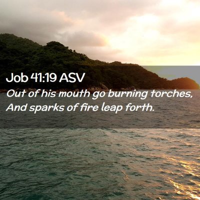Picture 02 - Job 41:19 ASV - Out of his mouth go burning torches, And sparks - Bible Verse Picture