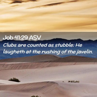 Picture 02 - Job 41:29 ASV - Clubs are counted as stubble: He laugheth at the - Bible Verse Picture
