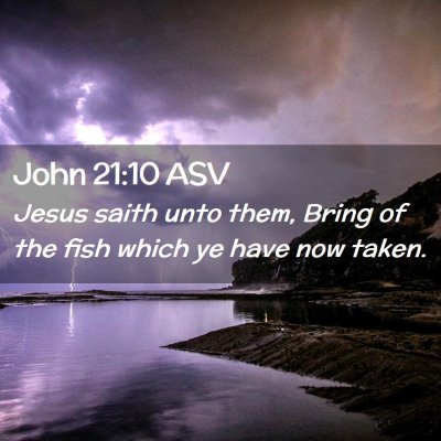 Picture 02 - John 21:10 ASV - Jesus saith unto them, Bring of the fish which ye - Bible Verse Picture