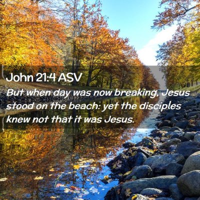 Picture 02 - John 21:4 ASV - But when day was now breaking, Jesus stood on the - Bible Verse Picture