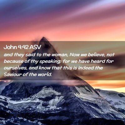 Picture 02 - John 4:42 ASV - and they said to the woman, Now we believe, not - Bible Verse Picture