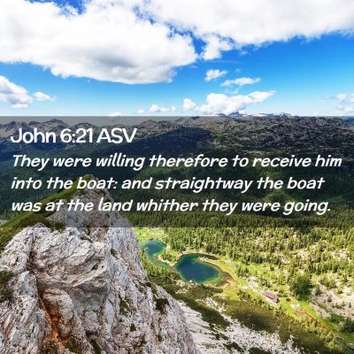 Picture 02 - John 6:21 ASV - They were willing therefore to receive him into - Bible Verse Picture
