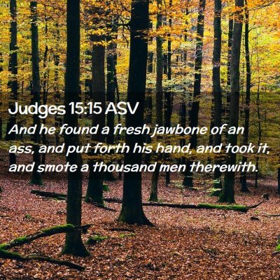 Picture 02 - Judges 15:15 ASV - And he found a fresh jawbone of an ass, and put - Bible Verse Picture