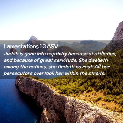 Picture 02 - Lamentations 1:3 ASV - Judah is gone into captivity because of - Bible Verse Picture