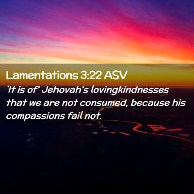 Picture 02 - Lamentations 3:22 ASV - `It is of' Jehovah's lovingkindnesses that we are - Bible Verse Picture