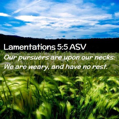 Picture 02 - Lamentations 5:5 ASV - Our pursuers are upon our necks: We are weary, - Bible Verse Picture