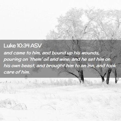 Picture 02 - Luke 10:34 ASV - and came to him, and bound up his wounds, pouring - Bible Verse Picture