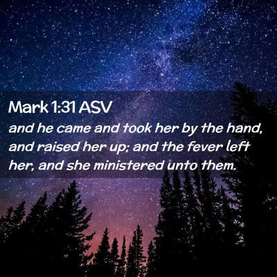 Picture 02 - Mark 1:31 ASV - and he came and took her by the hand, and raised - Bible Verse Picture