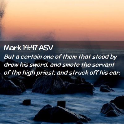 Picture 02 - Mark 14:47 ASV - But a certain one of them that stood by drew his - Bible Verse Picture