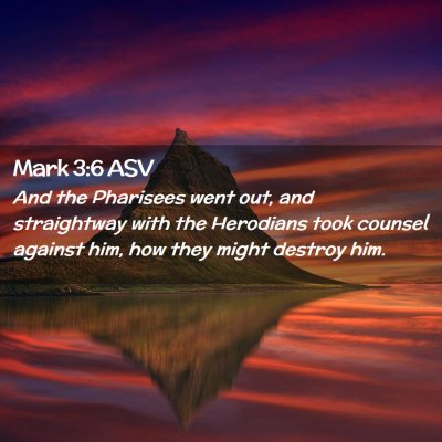 Picture 02 - Mark 3:6 ASV - And the Pharisees went out, and straightway with - Bible Verse Picture