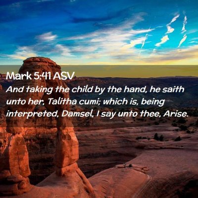 Picture 02 - Mark 5:41 ASV - And taking the child by the hand, he saith unto - Bible Verse Picture