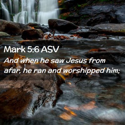Picture 02 - Mark 5:6 ASV - And when he saw Jesus from afar, he ran and - Bible Verse Picture