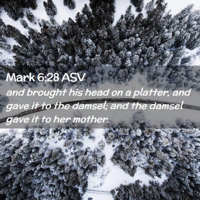 Picture 02 - Mark 6:28 ASV - and brought his head on a platter, and gave it to - Bible Verse Picture