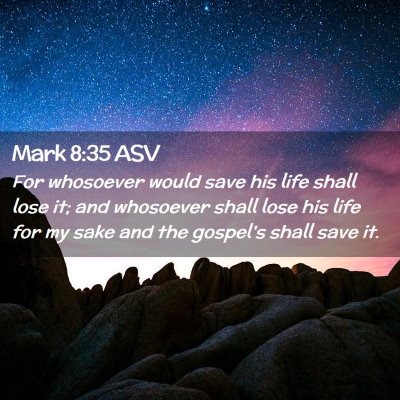 Picture 02 - Mark 8:35 ASV - For whosoever would save his life shall lose it; - Bible Verse Picture