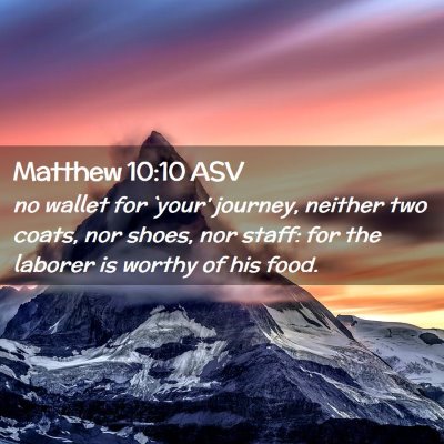 Picture 02 - Matthew 10:10 ASV - no wallet for `your' journey, neither two coats, - Bible Verse Picture