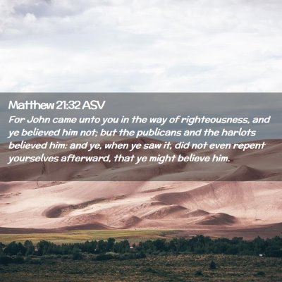 Picture 02 - Matthew 21:32 ASV - For John came unto you in the way of - Bible Verse Picture