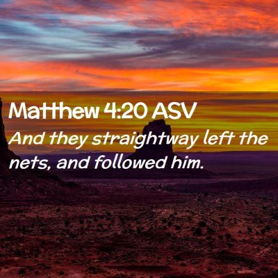 Picture 02 - Matthew 4:20 ASV - And they straightway left the nets, and followed - Bible Verse Picture