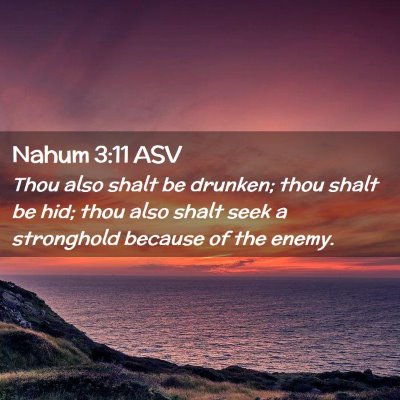 Picture 02 - Nahum 3:11 ASV - Thou also shalt be drunken; thou shalt be hid; - Bible Verse Picture
