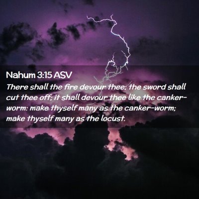 Picture 02 - Nahum 3:15 ASV - There shall the fire devour thee; the sword shall - Bible Verse Picture