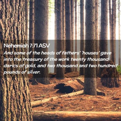 Picture 02 - Nehemiah 7:71 ASV - And some of the heads of fathers' `houses' gave - Bible Verse Picture