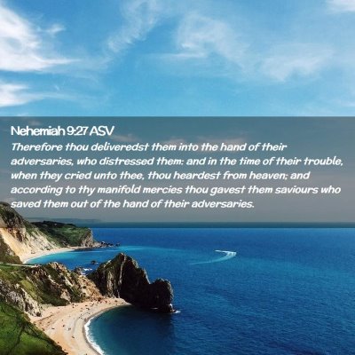 Picture 02 - Nehemiah 9:27 ASV - Therefore thou deliveredst them into the hand of - Bible Verse Picture