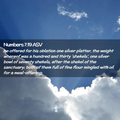 Picture 02 - Numbers 7:19 ASV - he offered for his oblation one silver platter, - Bible Verse Picture