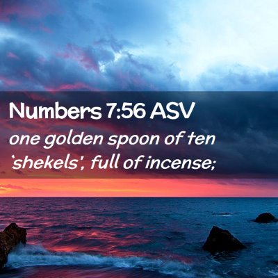 Picture 02 - Numbers 7:56 ASV - one golden spoon of ten `shekels', full of - Bible Verse Picture