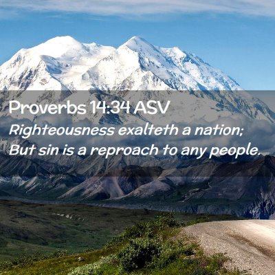 Picture 02 - Proverbs 14:34 ASV - Righteousness exalteth a nation; But sin is a - Bible Verse Picture