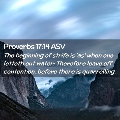 Picture 02 - Proverbs 17:14 ASV - The beginning of strife is `as' when one letteth - Bible Verse Picture