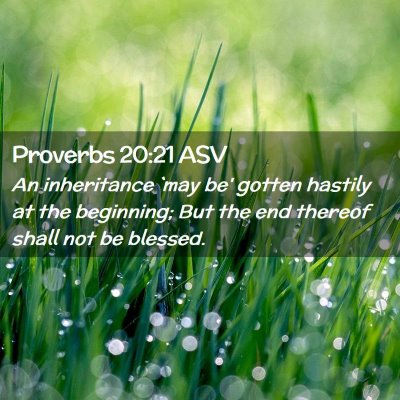 Picture 02 - Proverbs 20:21 ASV - An inheritance `may be' gotten hastily at the - Bible Verse Picture