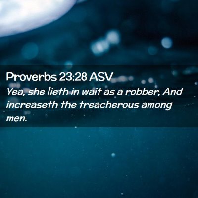 Picture 02 - Proverbs 23:28 ASV - Yea, she lieth in wait as a robber, And - Bible Verse Picture