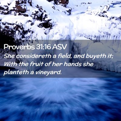 Picture 02 - Proverbs 31:16 ASV - She considereth a field, and buyeth it; With the - Bible Verse Picture