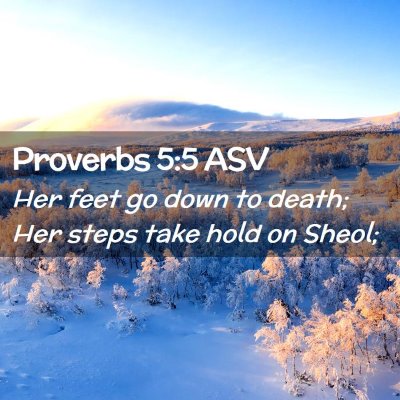 Picture 02 - Proverbs 5:5 ASV - Her feet go down to death; Her steps take hold on - Bible Verse Picture