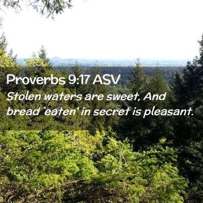 Picture 02 - Proverbs 9:17 ASV - Stolen waters are sweet, And bread `eaten' in - Bible Verse Picture