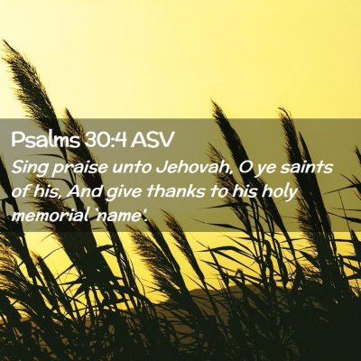 Picture 02 - Psalms 30:4 ASV - Sing praise unto Jehovah, O ye saints of his, And - Bible Verse Picture
