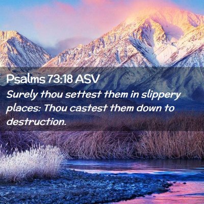 Picture 02 - Psalms 73:18 ASV - Surely thou settest them in slippery places: Thou - Bible Verse Picture