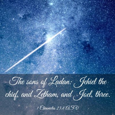 Picture 03 - 1 Chronicles 23:8 ASV - The sons of Ladan: Jehiel the chief, and Zetham, - Bible Verse Picture