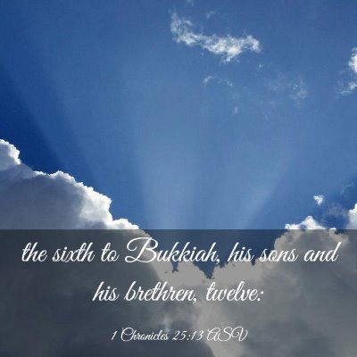 Picture 03 - 1 Chronicles 25:13 ASV - the sixth to Bukkiah, his sons and his brethren, - Bible Verse Picture