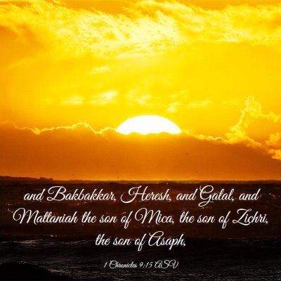 Picture 03 - 1 Chronicles 9:15 ASV - and Bakbakkar, Heresh, and Galal, and Mattaniah - Bible Verse Picture