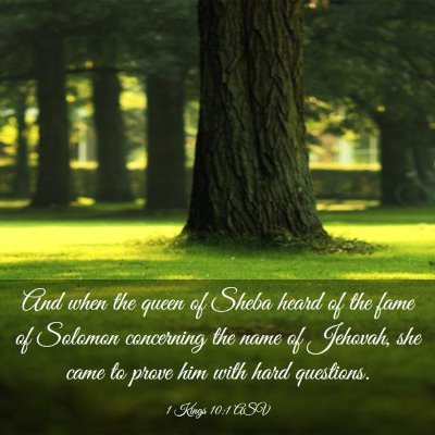 Picture 03 - 1 Kings 10:1 ASV - And when the queen of Sheba heard of the fame of - Bible Verse Picture
