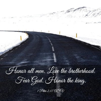 Picture 03 - 1 Peter 2:17 ASV - Honor all men. Love the brotherhood. Fear God. - Bible Verse Picture