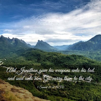 Picture 03 - 1 Samuel 20:40 ASV - And Jonathan gave his weapons unto his lad, and - Bible Verse Picture