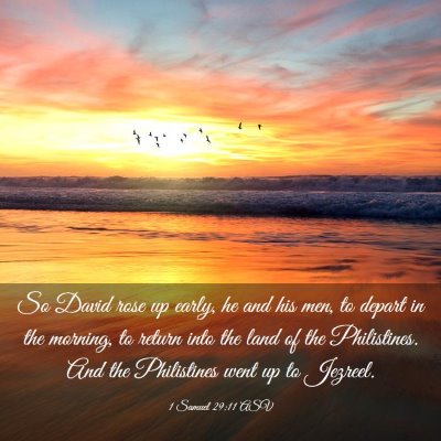 Picture 03 - 1 Samuel 29:11 ASV - So David rose up early, he and his men, to depart - Bible Verse Picture