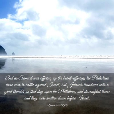 Picture 03 - 1 Samuel 7:10 ASV - And as Samuel was offering up the burnt-offering, - Bible Verse Picture