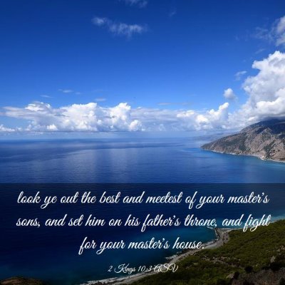 Picture 03 - 2 Kings 10:3 ASV - look ye out the best and meetest of your master's - Bible Verse Picture