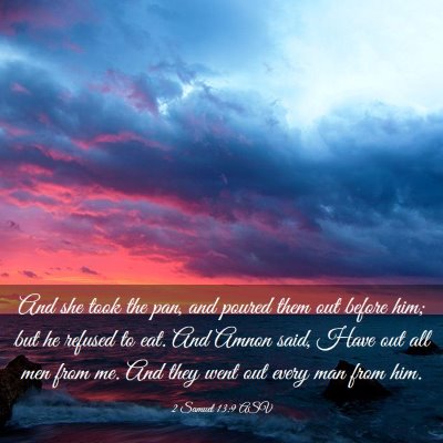 Picture 03 - 2 Samuel 13:9 ASV - And she took the pan, and poured them out before - Bible Verse Picture