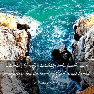 Picture 03 - 2 Timothy 2:9 ASV - wherein I suffer hardship unto bonds, as a - Bible Verse Picture