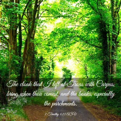 Picture 03 - 2 Timothy 4:13 ASV - The cloak that I left at Troas with Carpus, bring - Bible Verse Picture