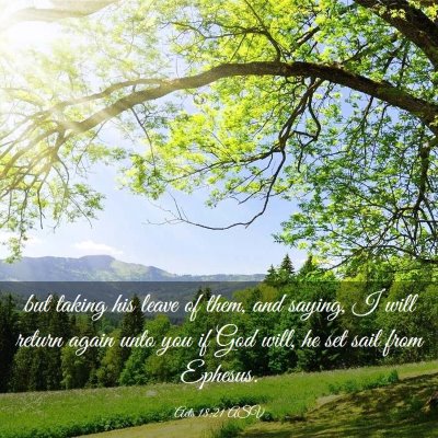 Picture 03 - Acts 18:21 ASV - but taking his leave of them, and saying, I will - Bible Verse Picture
